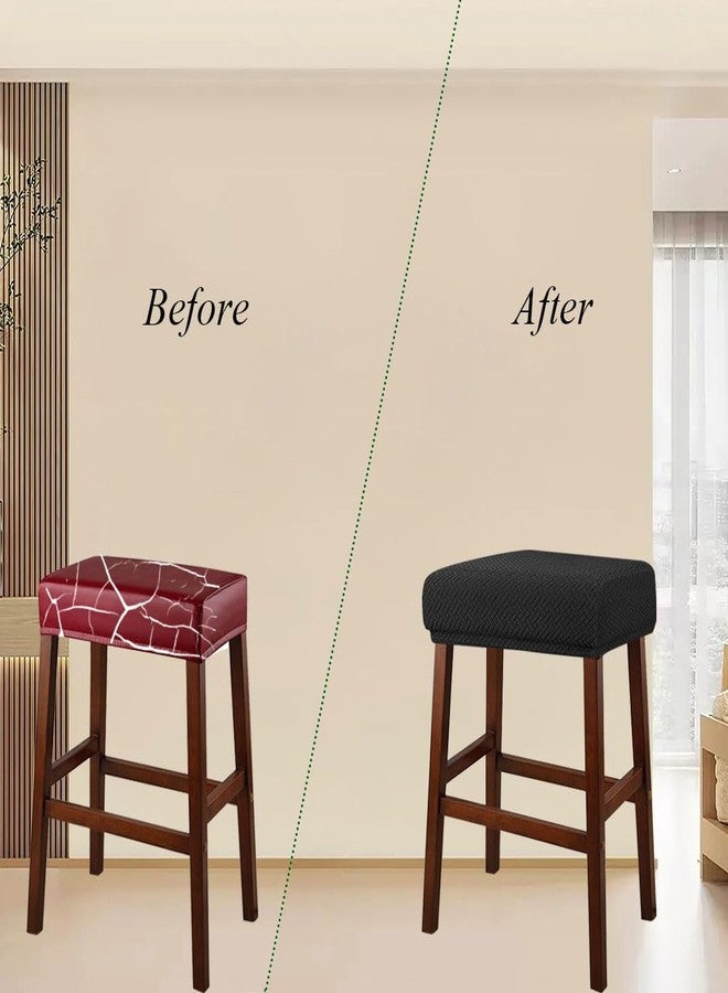 Lussenwert Stool Covers Rectangular Set of 4, Jacquard Vanity Stool Covers Stretch Washable Saddle Bar Stool Slipcover Bench Seat Protector with Elastic Bands Black - Image 4